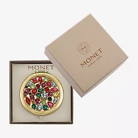 Monet Jewelry Gold Tone Multi Cluster Stone Gold Tone Compact Mirror