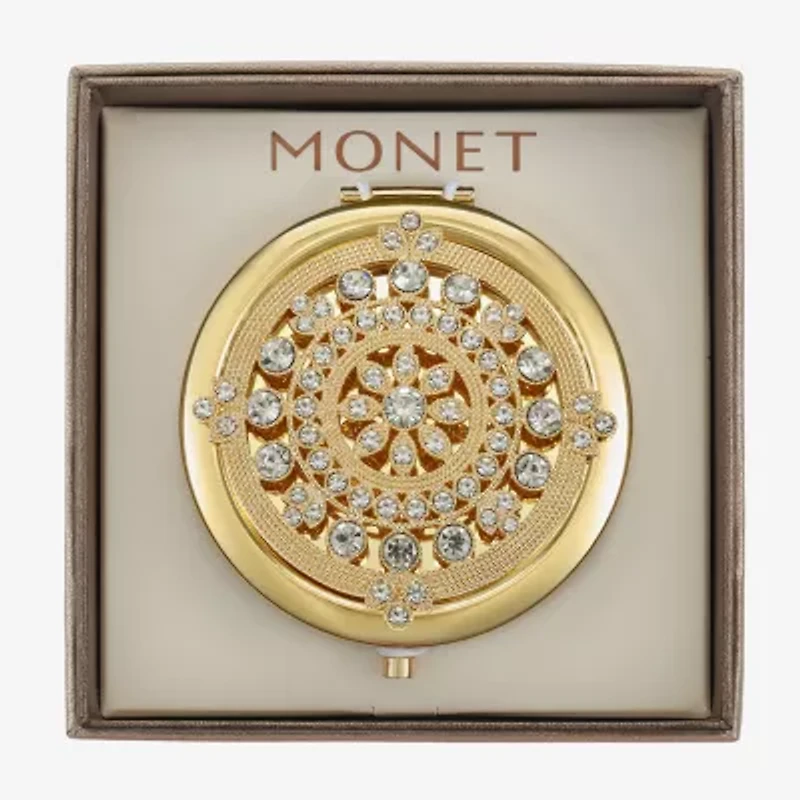 Monet Jewelry Gold Tone Clear Mandela Gold Tone Compact Mirror