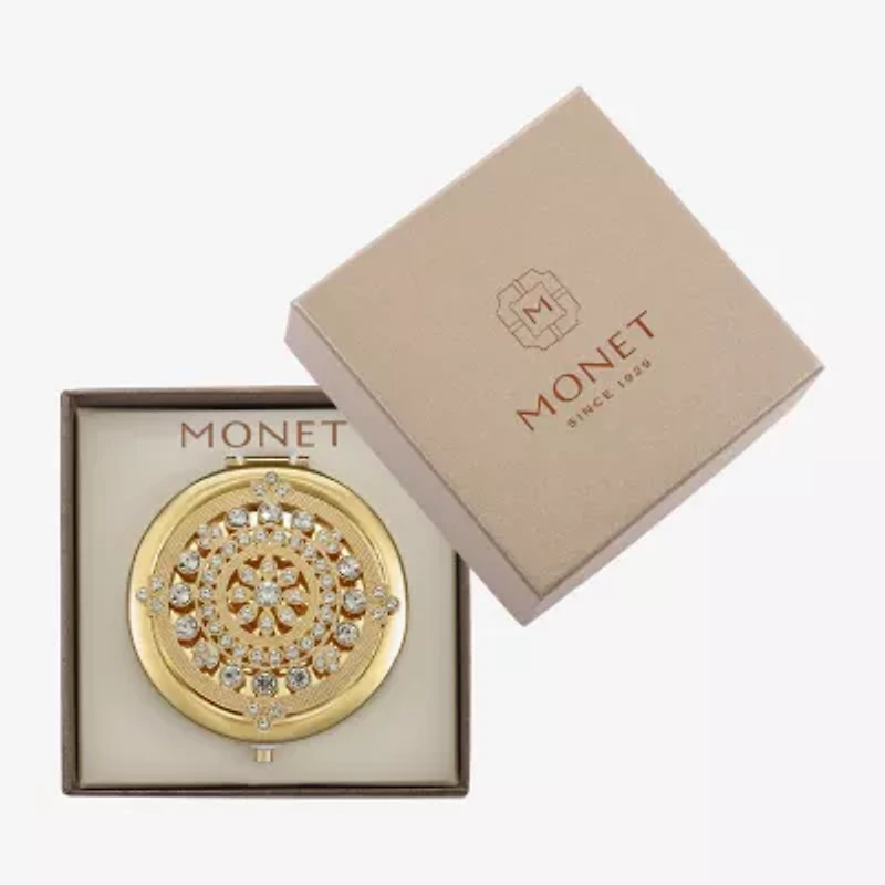 Monet Jewelry Gold Tone Clear Mandela Gold Tone Compact Mirror