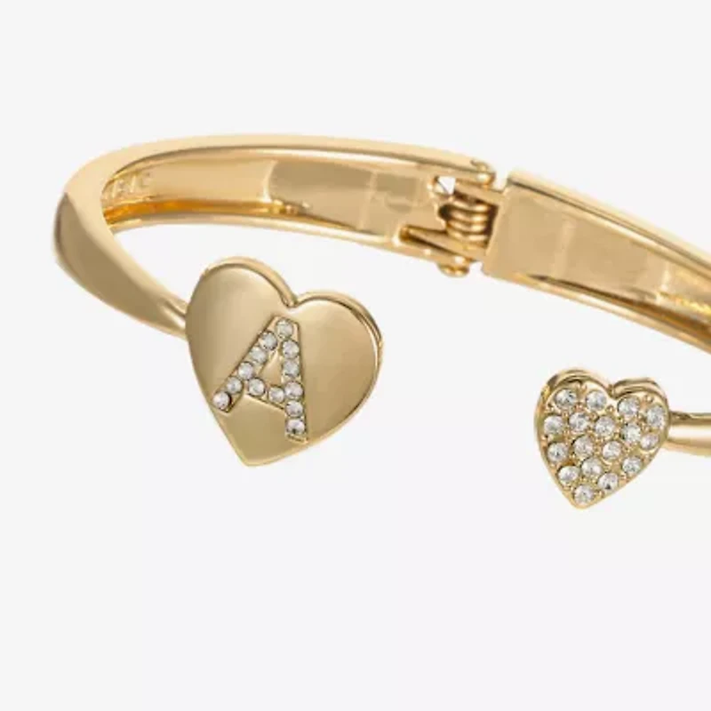 Monet Jewelry Gold Tone Initial Womens Glass Heart Bangle Bracelet