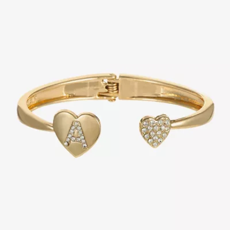 Monet Jewelry Gold Tone Initial Womens Glass Heart Bangle Bracelet