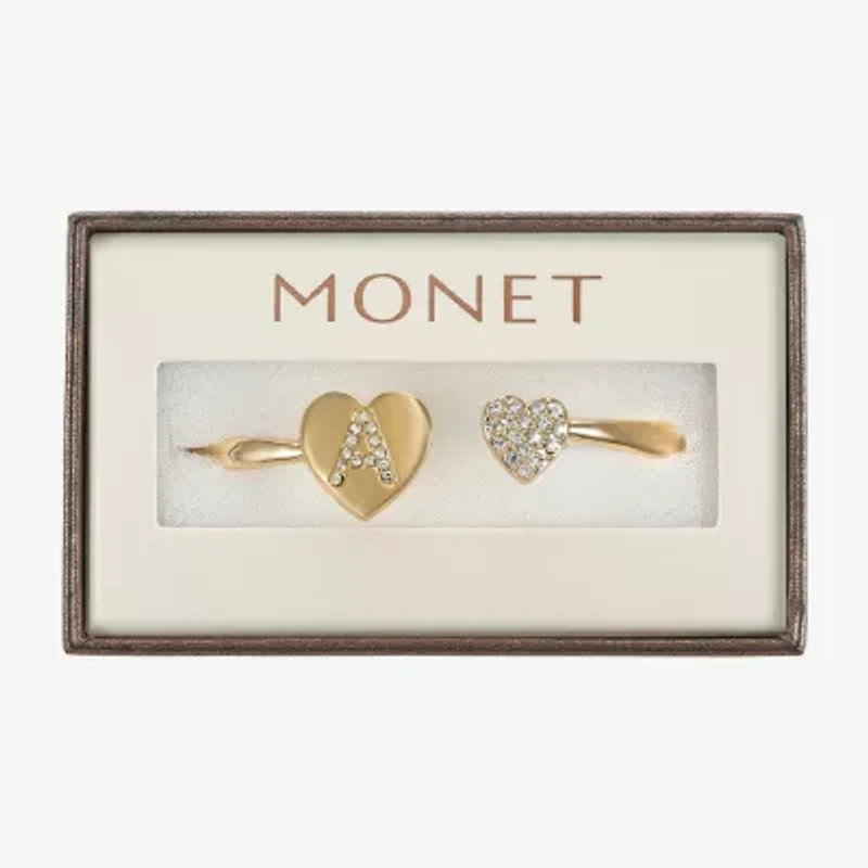 Monet Jewelry Gold Tone Initial Womens Glass Heart Bangle Bracelet