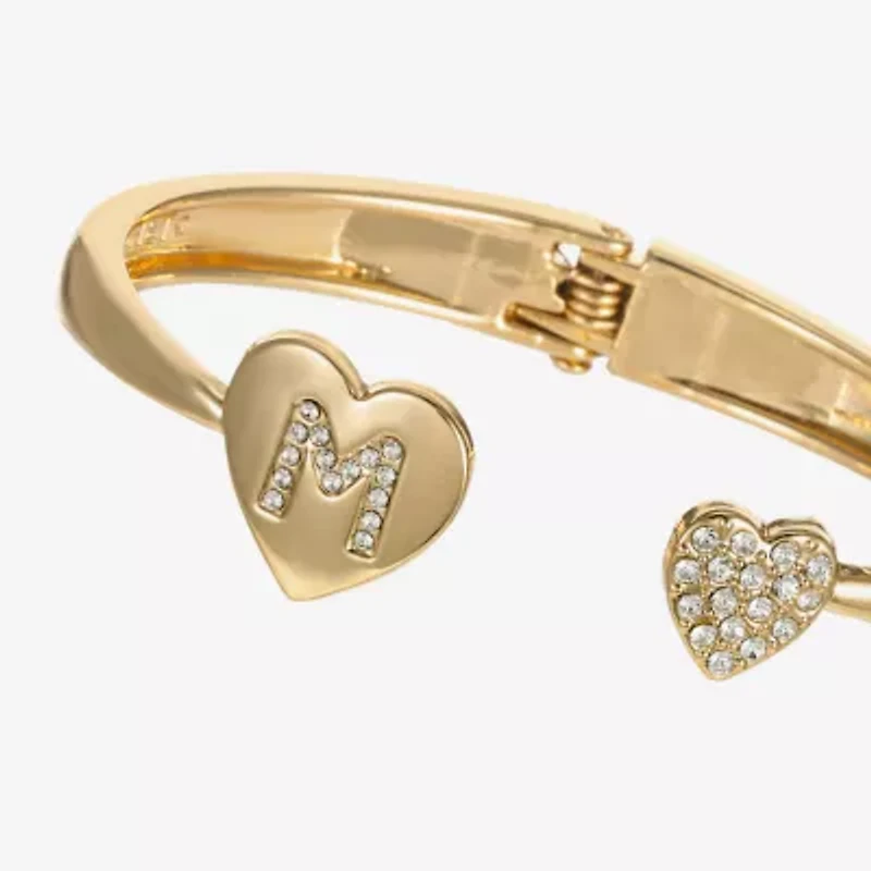 Monet Jewelry Gold Tone Initial Womens Glass Heart Bangle Bracelet