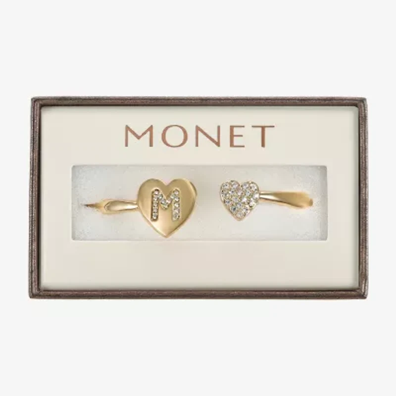 Monet Jewelry Gold Tone Initial Womens Glass Heart Bangle Bracelet