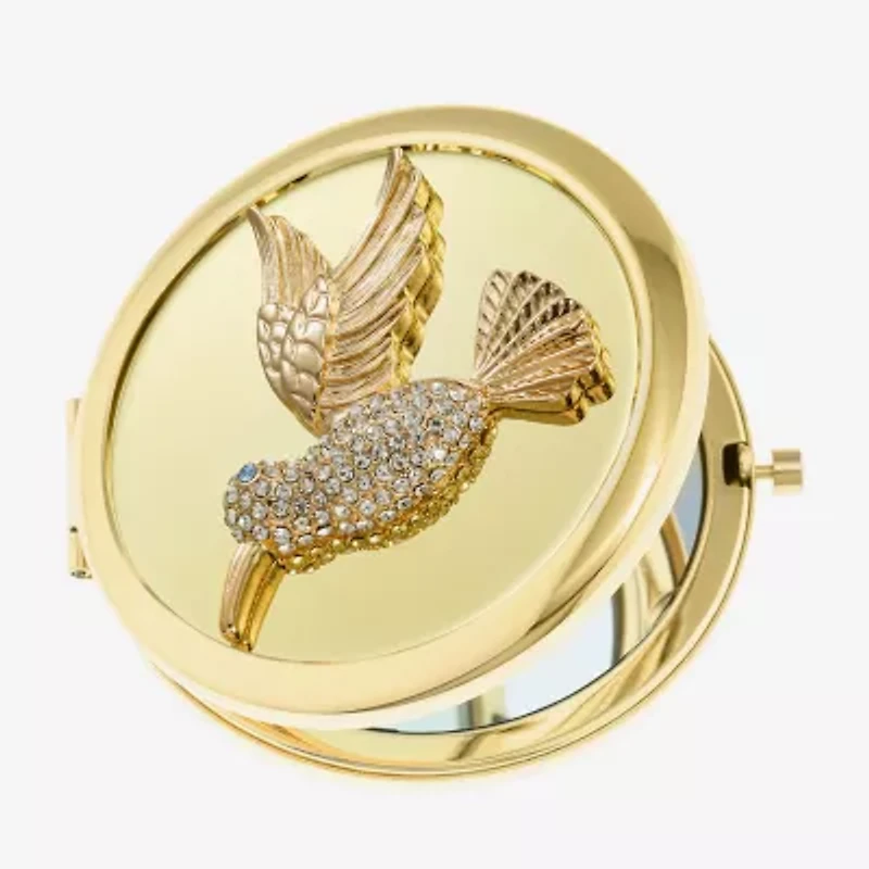 Monet Jewelry Gold Tone Clear Hummingbird Gold Tone Compact Mirror
