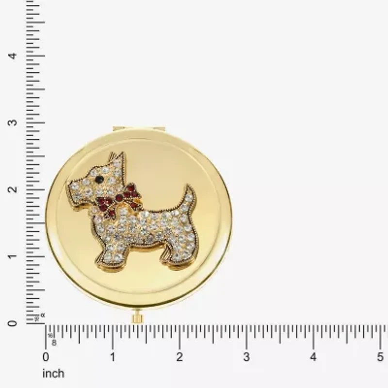 Monet Jewelry Gold Tone White Scottie Dog Gold Tone Animal Bow Compact Mirror