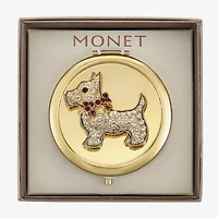 Monet Jewelry Gold Tone White Scottie Dog Gold Tone Animal Bow Compact Mirror