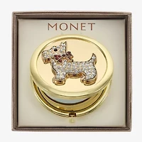 Monet Jewelry Gold Tone White Scottie Dog Gold Tone Animal Bow Compact Mirror