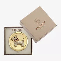 Monet Jewelry Gold Tone White Scottie Dog Gold Tone Animal Bow Compact Mirror