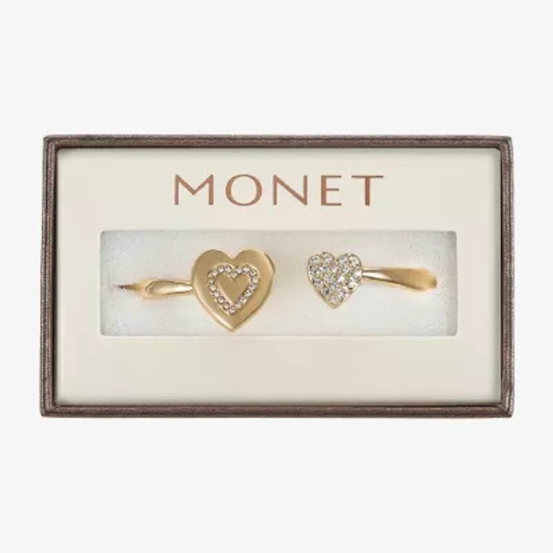 Monet Jewelry Gold Tone Initial Womens Glass Heart Bangle Bracelet