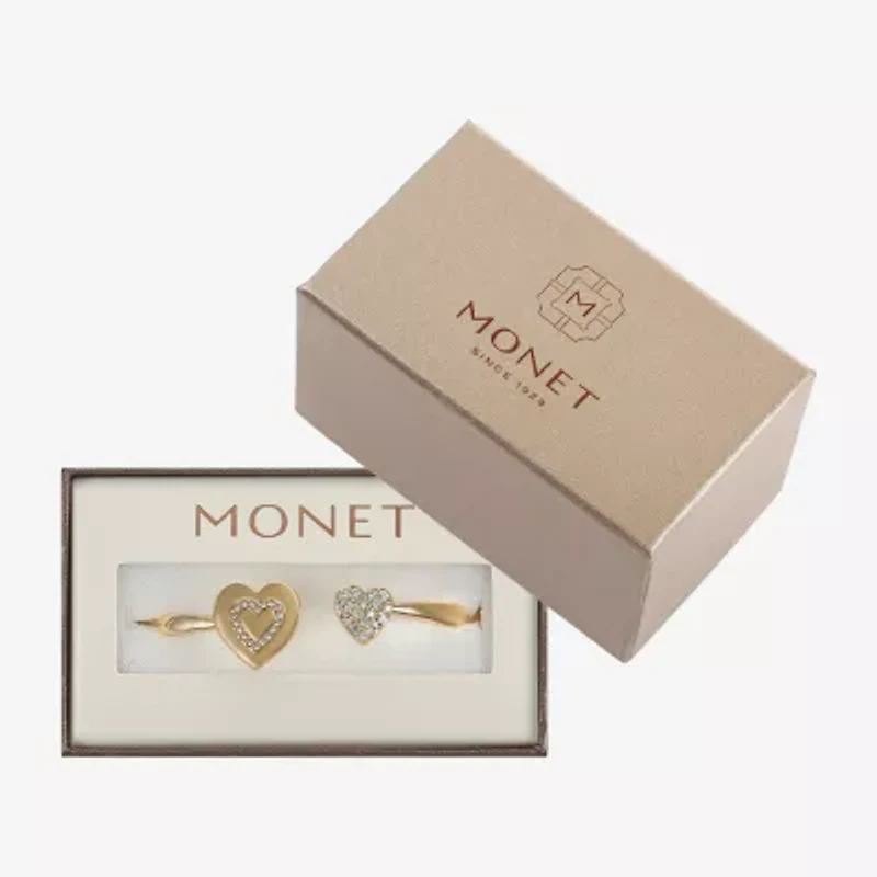 Monet Jewelry Gold Tone Initial Womens Glass Heart Bangle Bracelet