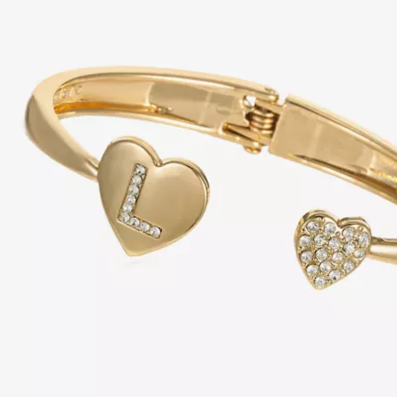 Monet Jewelry Gold Tone Initial Womens Glass Heart Bangle Bracelet