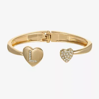 Monet Jewelry Gold Tone Initial Womens Glass Heart Bangle Bracelet