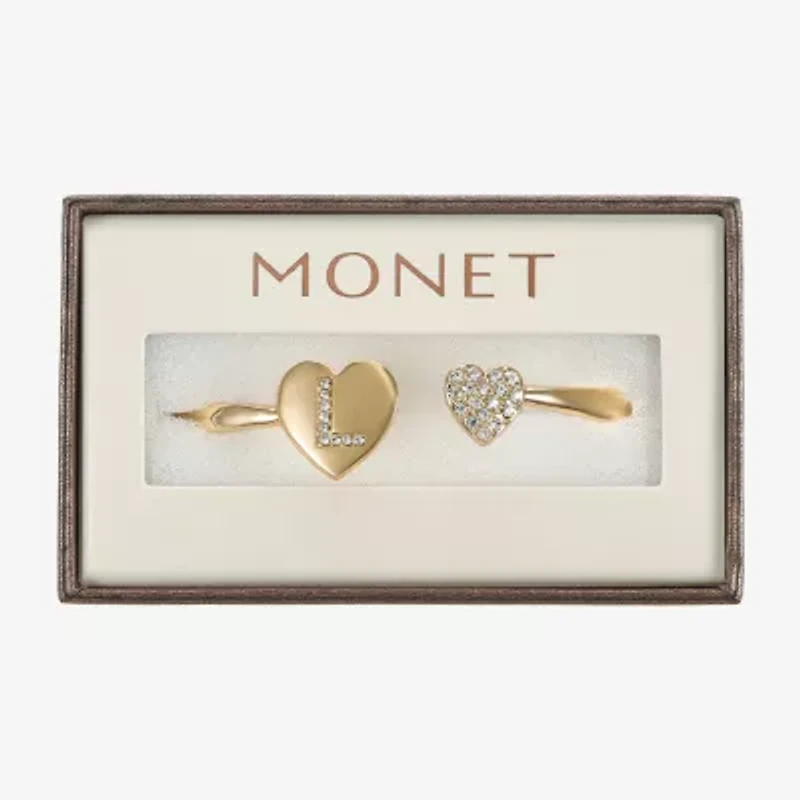 Monet Jewelry Gold Tone Initial Womens Glass Heart Bangle Bracelet