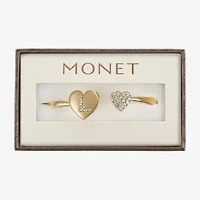 Monet Jewelry Gold Tone Initial Womens Glass Heart Bangle Bracelet