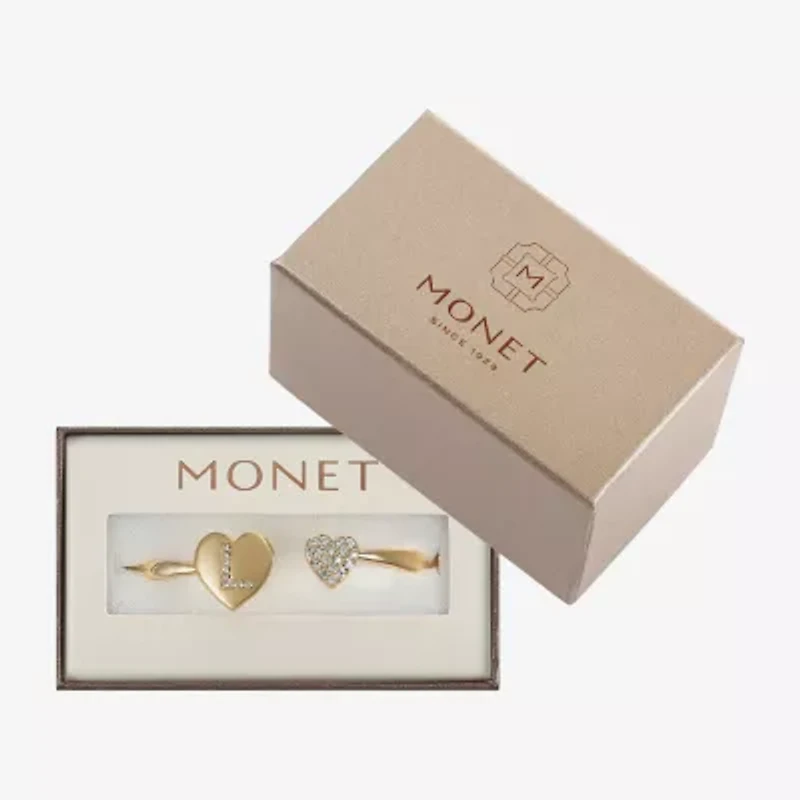 Monet Jewelry Gold Tone Initial Womens Glass Heart Bangle Bracelet