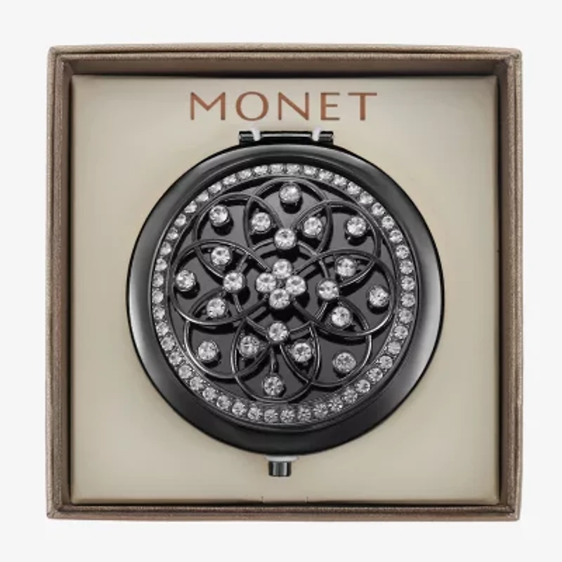 Monet Jewelry Grey Tone Filagree Gray Compact Mirror