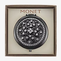 Monet Jewelry Grey Tone Filagree Gray Compact Mirror