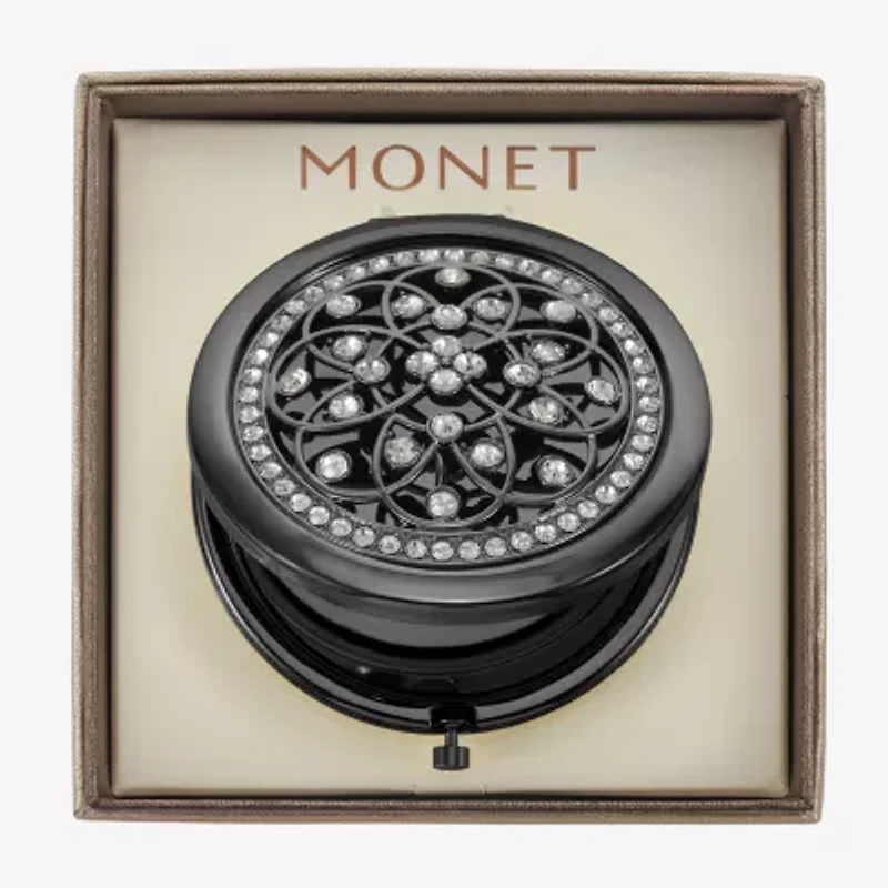Monet Jewelry Grey Tone Filagree Gray Compact Mirror