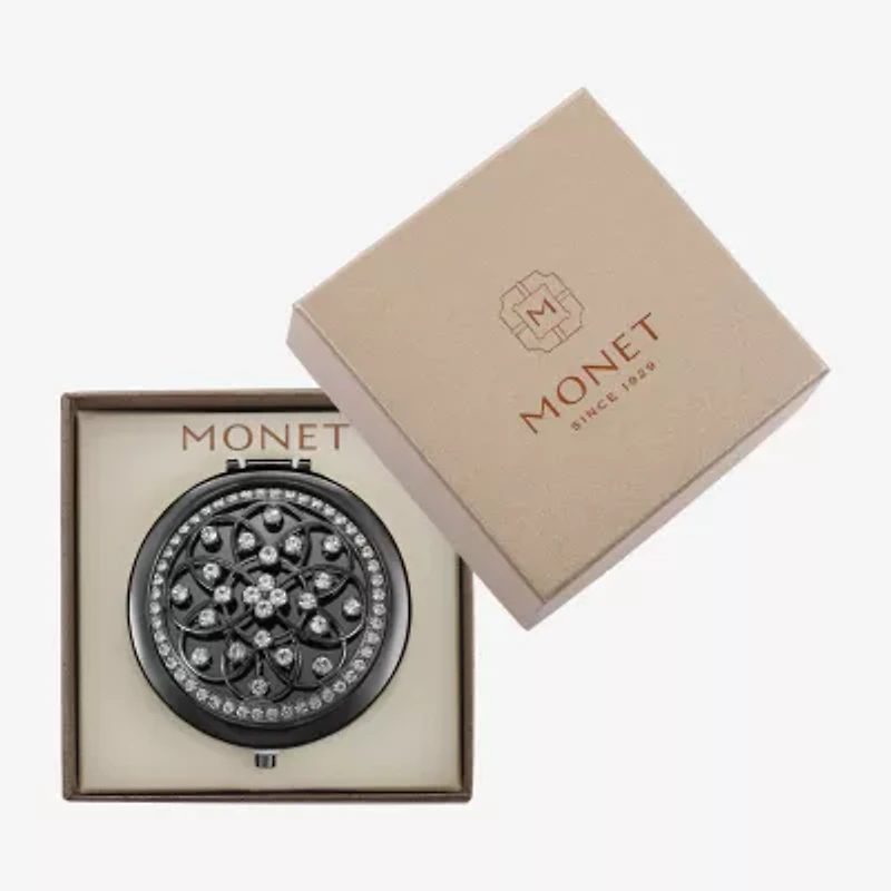 Monet Jewelry Grey Tone Filagree Gray Compact Mirror