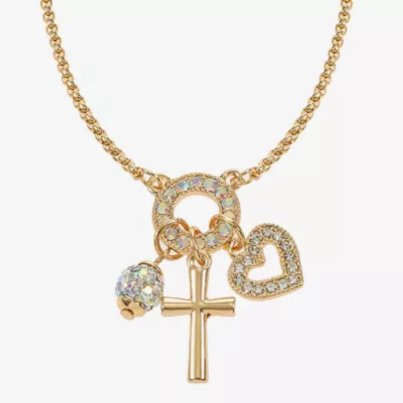 Monet Jewelry Gold Tone Charm Necklace & Stud Earring Womens Glass Cross Heart 2-pc. Jewelry Set