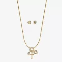 Monet Jewelry Gold Tone Charm Necklace & Stud Earring Womens Glass Cross Heart 2-pc. Jewelry Set