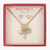 Monet Jewelry Gold Tone Charm Necklace & Stud Earring Womens Glass Cross Heart 2-pc. Jewelry Set