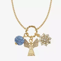 Monet Jewelry Gold Tone Charm Necklace & Stud Earring Womens Blue Glass Angel Snowflake 2-pc. Jewelry Set