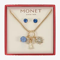 Monet Jewelry Gold Tone Charm Necklace & Stud Earring Womens Blue Glass Angel Snowflake 2-pc. Jewelry Set