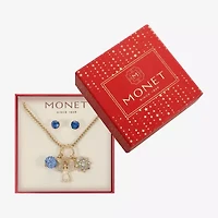 Monet Jewelry Gold Tone Charm Necklace & Stud Earring Womens Blue Glass Angel Snowflake 2-pc. Jewelry Set