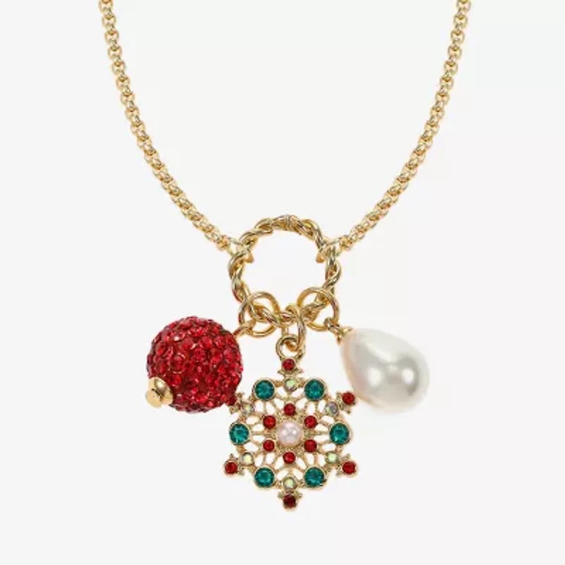 Monet Jewelry Gold Tone Christmas Charm Necklace & Stud Earring Womens Red Glass 2-pc. Jewelry Set