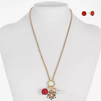 Monet Jewelry Gold Tone Christmas Charm Necklace & Stud Earring Womens Red Glass 2-pc. Jewelry Set