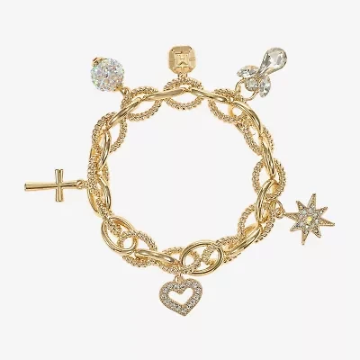 Monet Jewelry Gold Tone Womens Glass Angel Snowflake Star Charm Bracelet