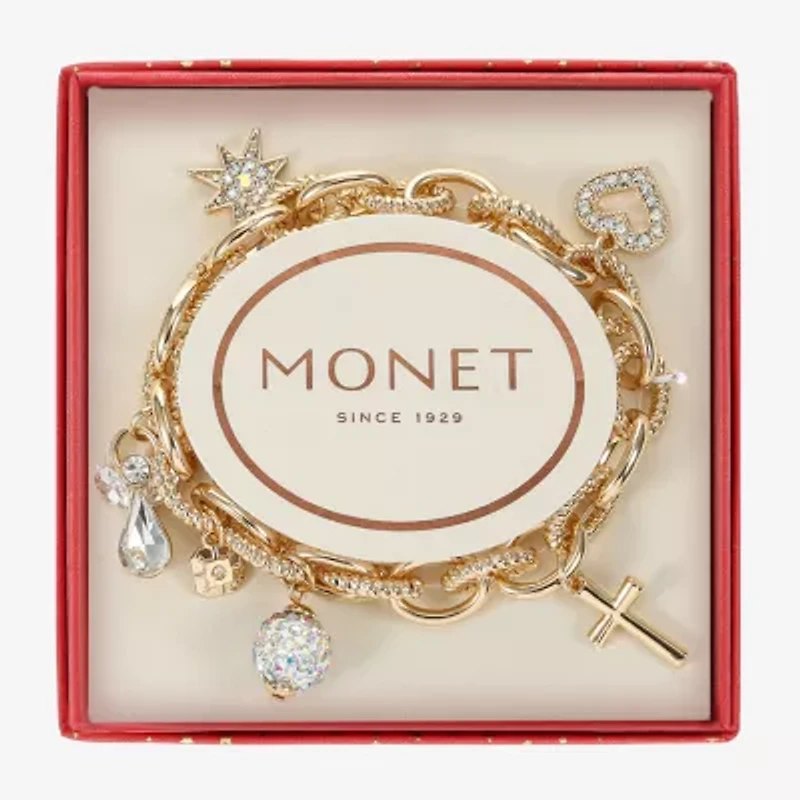 Monet Jewelry Gold Tone Womens Glass Angel Snowflake Star Charm Bracelet
