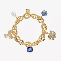 Monet Jewelry Gold Tone Womens Blue Glass Simulated Pearl Angel Charm Bracelet