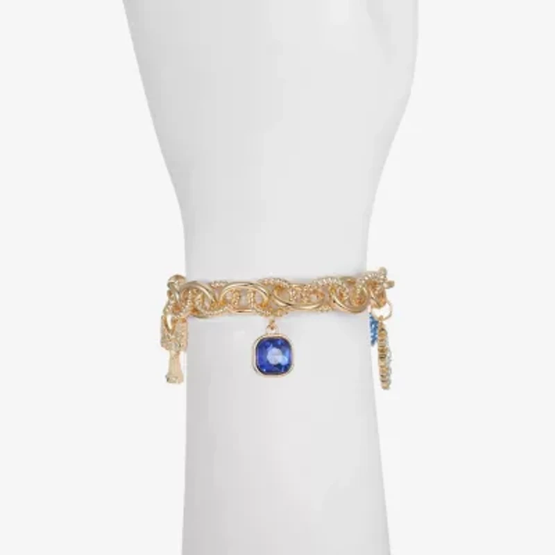 Monet Jewelry Gold Tone Womens Blue Glass Simulated Pearl Angel Charm Bracelet