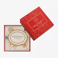 Monet Jewelry Gold Tone Womens Blue Glass Simulated Pearl Angel Charm Bracelet