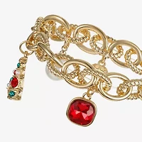 Monet Jewelry Gold Tone Christmas Womens Red Glass Simulated Pearl Charm Bracelet