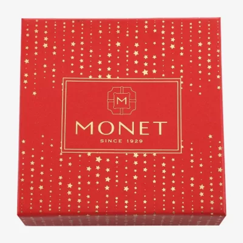 Monet Jewelry Gold Tone Christmas Womens Red Glass Simulated Pearl Charm Bracelet