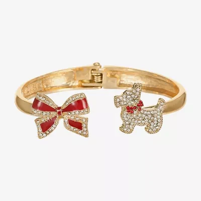 Monet Jewelry Gold Tone Scottie Dog Womens Red Glass Bow Bangle Bracelet
