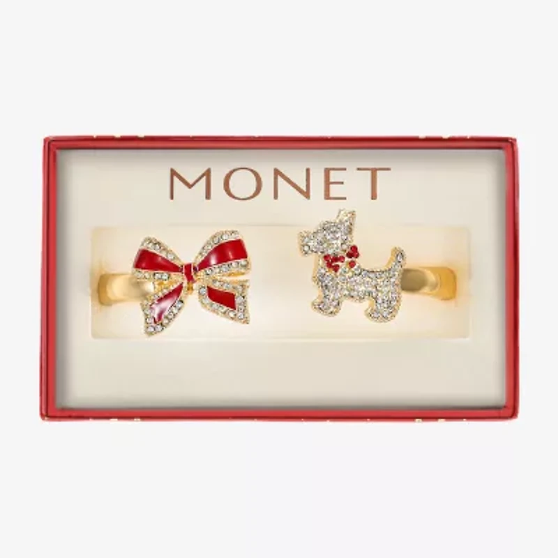 Monet Jewelry Gold Tone Scottie Dog Womens Red Glass Bow Bangle Bracelet