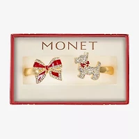 Monet Jewelry Gold Tone Scottie Dog Womens Red Glass Bow Bangle Bracelet