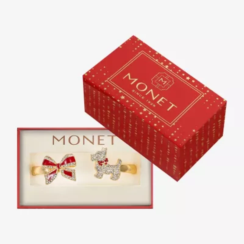 Monet Jewelry Gold Tone Scottie Dog Womens Red Glass Bow Bangle Bracelet