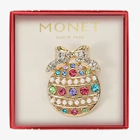 Monet Jewelry Gold Tone Pastel Ornament Multi Color Glass Pin