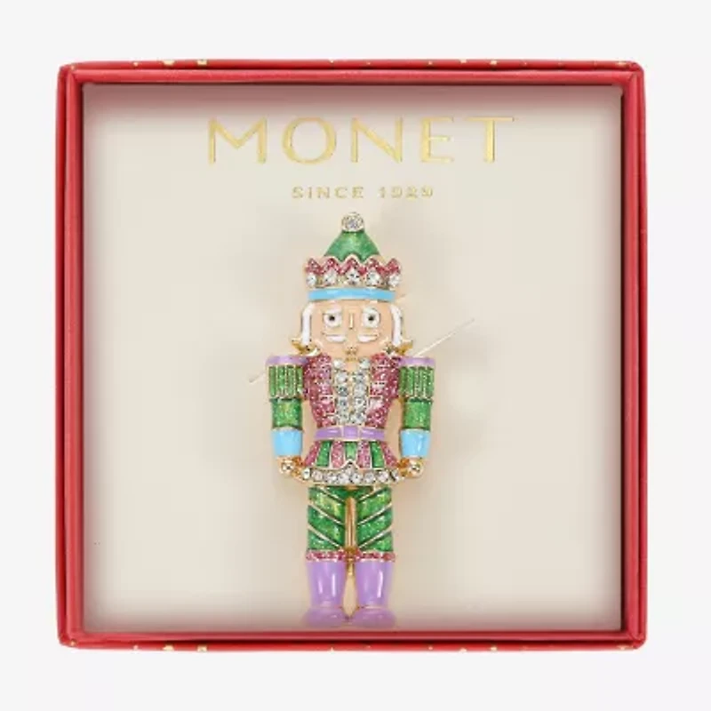 Monet Jewelry Gold Tone Pastel Nutcracker Glass Pin