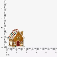 Monet Jewelry Gold Tone Gingerbread House Multi Color Glass Pin