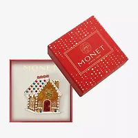 Monet Jewelry Gold Tone Gingerbread House Multi Color Glass Pin
