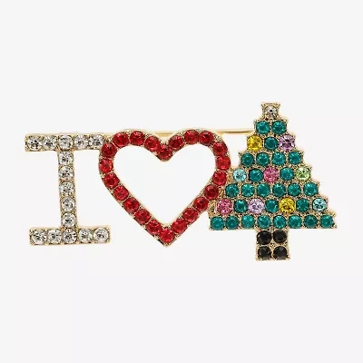 Monet Jewelry Gold Tone I Love Christmas Tree Multi Color Glass Pin