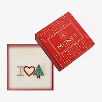Monet Jewelry Gold Tone I Love Christmas Tree Multi Color Glass Pin