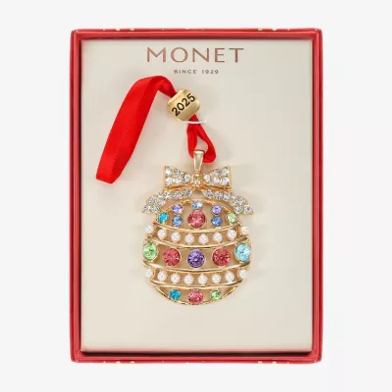 Monet Jewelry Gold Tone Pastel Christmas Ornament